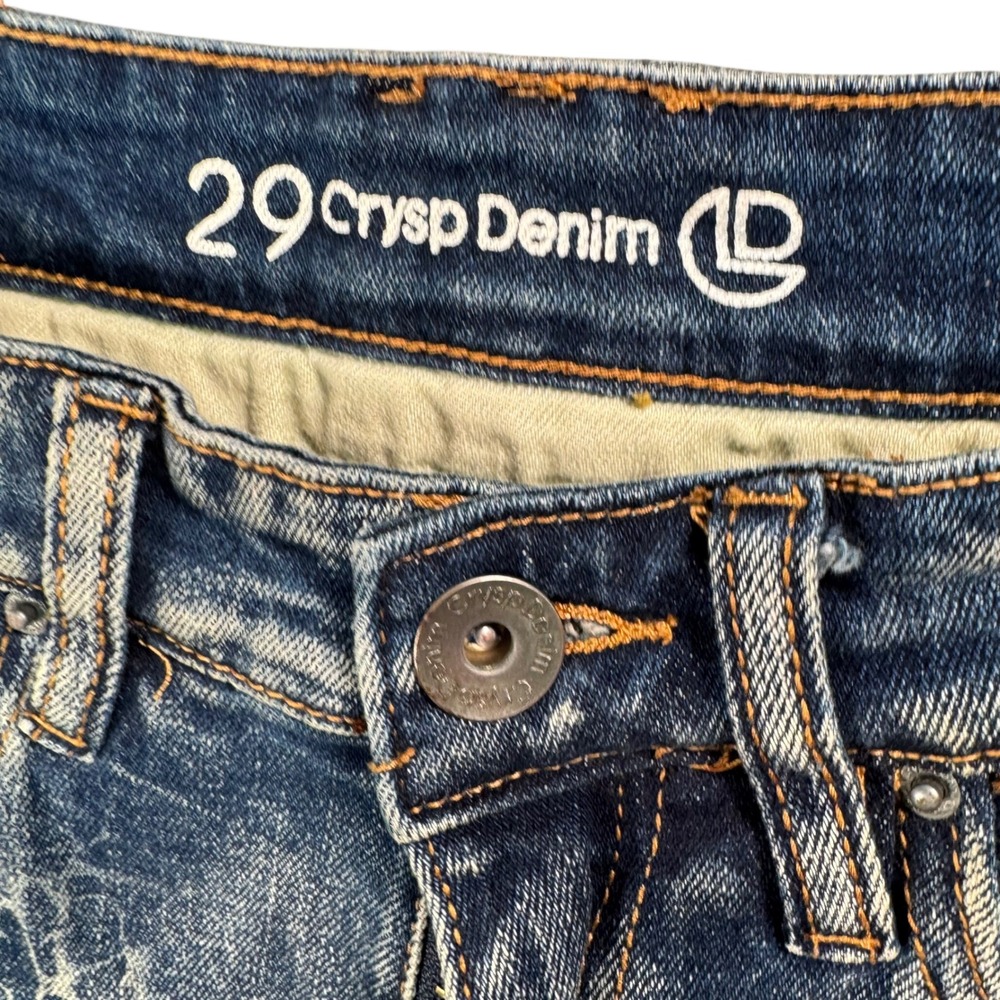 Crysp Denim Mens Y2K Moto Biker Jeans Distressed Paint Splatter Streetwear 31x31 - Picture 4 of 12